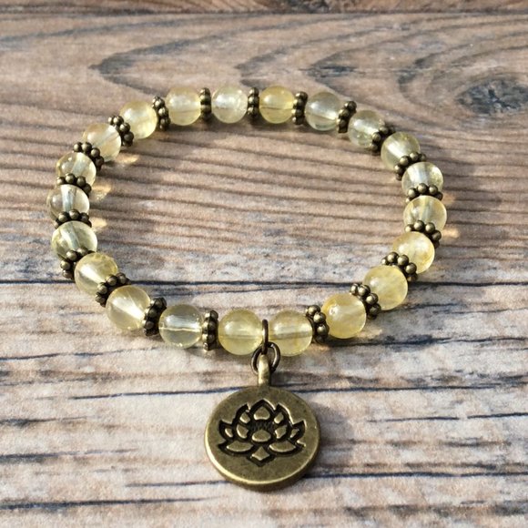 Citrine bracelet with Lotus charm focal, November birthstone, healing bracelet - Picture 1 of 9